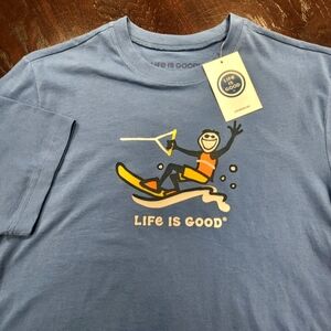 LIFE IS GOOD Men's S Crew Neck JAKE WATER SKIING S/S‎ Tee Shirt VINTAGE BLUE NWT